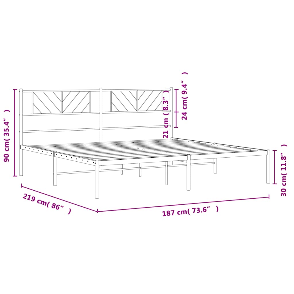 sengeramme med sengegavl 183x213 cm metal hvid
