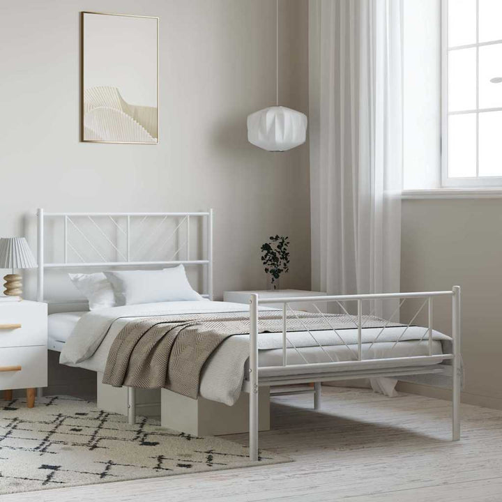 sengeramme med sengegavl og fodgærde 100x190 cm metal hvid