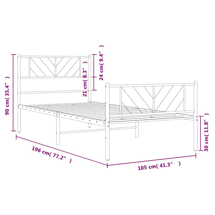 sengeramme med sengegavl og fodgærde 100x190 cm metal hvid