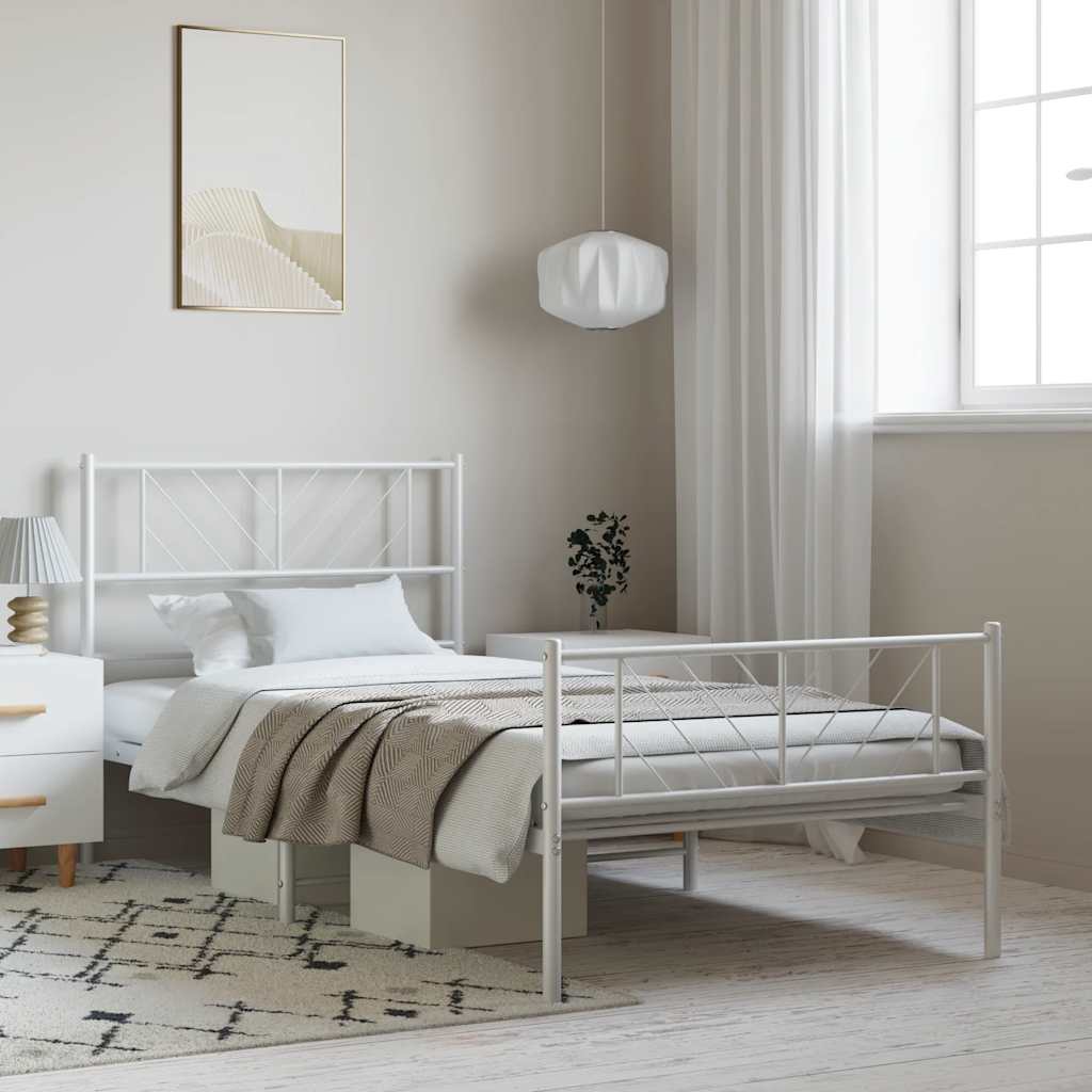 sengeramme med sengegavl og fodgærde 100x200 cm metal hvid