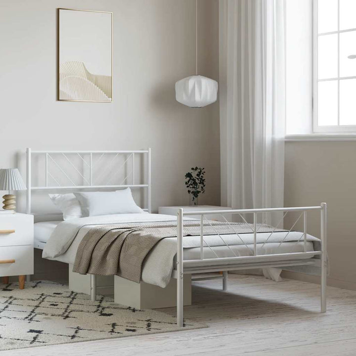 sengeramme med sengegavl og fodgærde 100x200 cm metal hvid