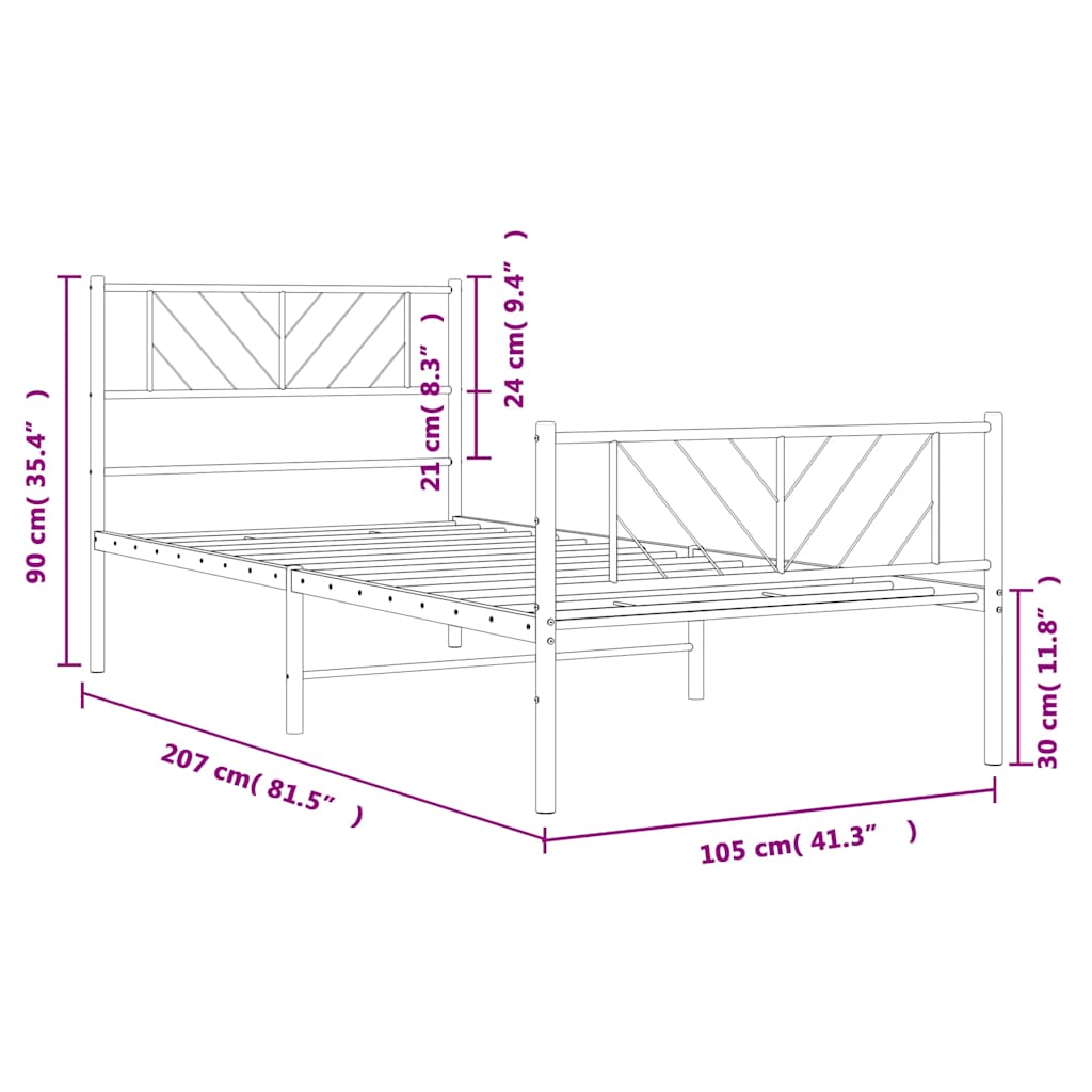sengeramme med sengegavl og fodgærde 100x200 cm metal hvid