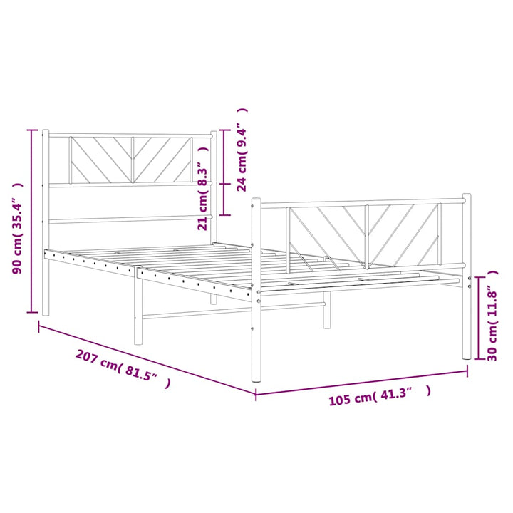 sengeramme med sengegavl og fodgærde 100x200 cm metal hvid