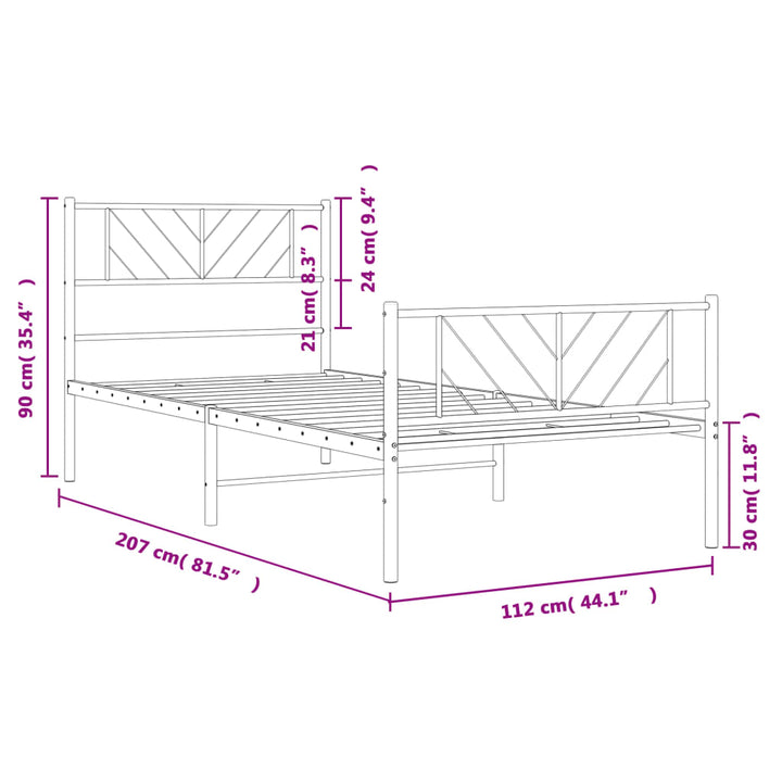 sengeramme med sengegavl og fodgærde 107x203 cm metal hvid