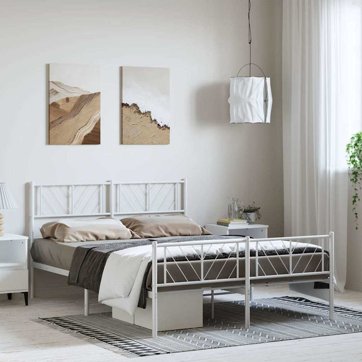 sengeramme med sengegavl og fodgærde 135x190 cm metal hvid