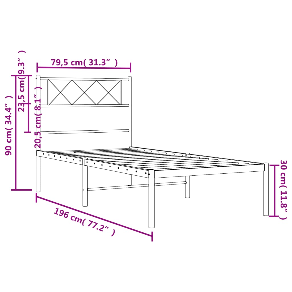 sengeramme med sengegavl 75x190 cm metal sort