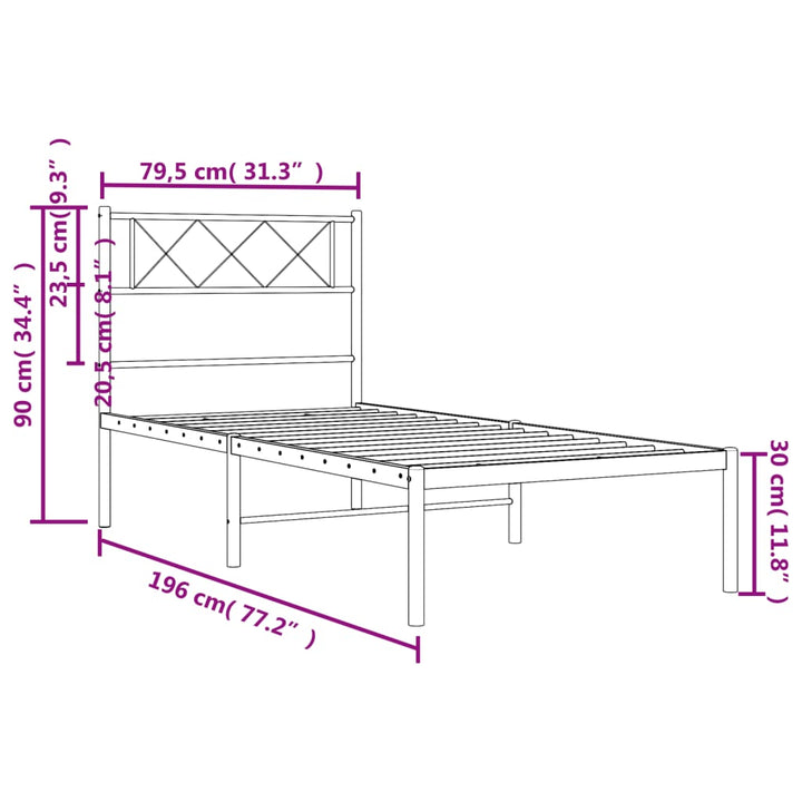 sengeramme med sengegavl 75x190 cm metal sort