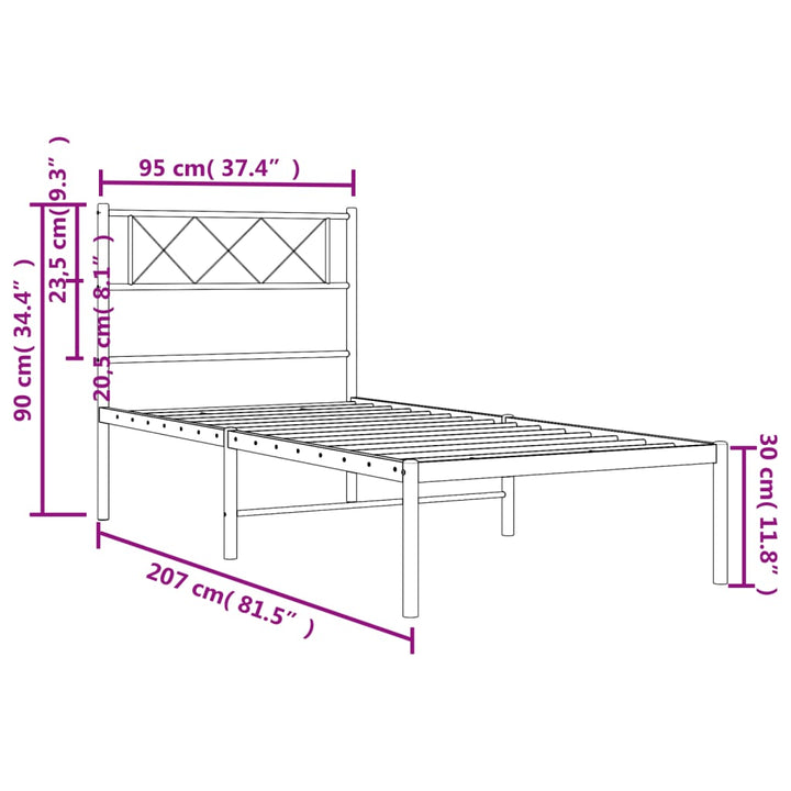 sengeramme med sengegavl 90x200 cm metal sort