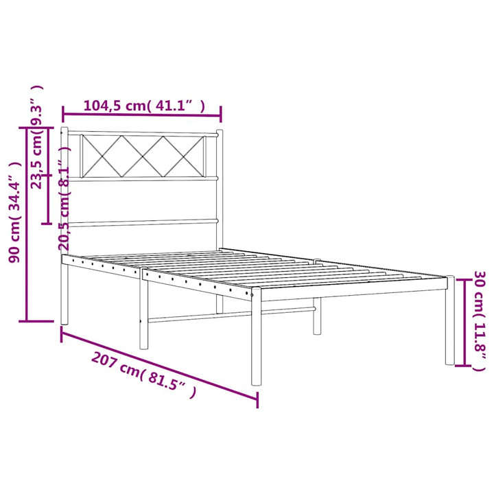 sengeramme med sengegavl 100x200 cm metal sort