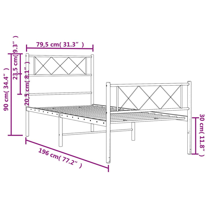 sengeramme med sengegavl og fodgærde 75x190 cm metal sort