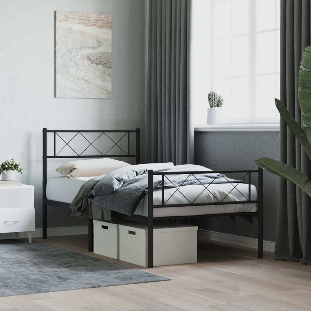 sengeramme med sengegavl og fodgærde 75x190 cm metal sort