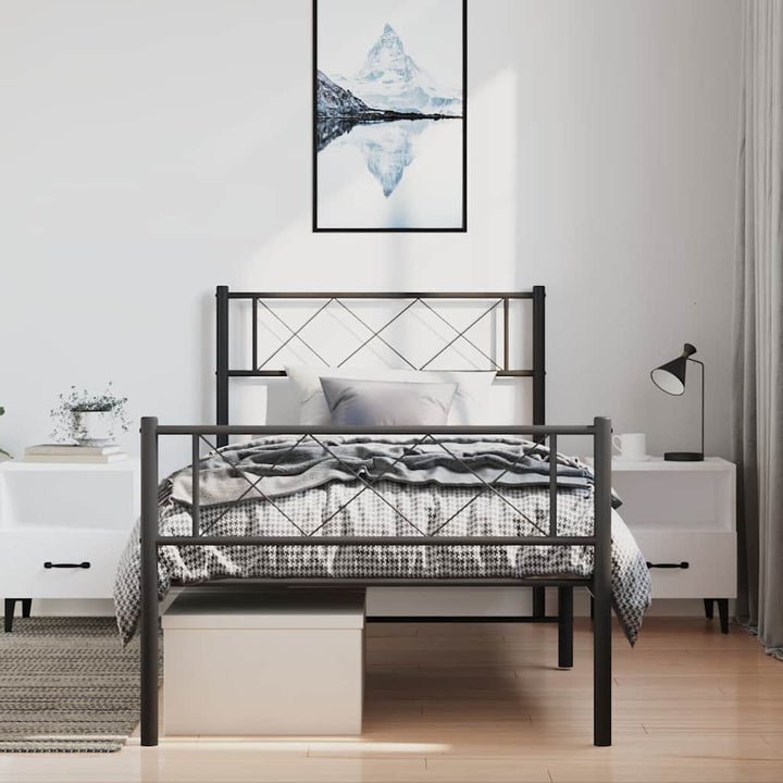 sengeramme med sengegavl og fodgærde 100x190 cm metal sort