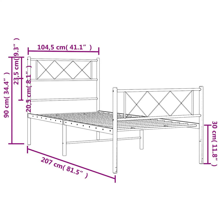 sengeramme med sengegavl og fodgærde 100x200 cm metal sort