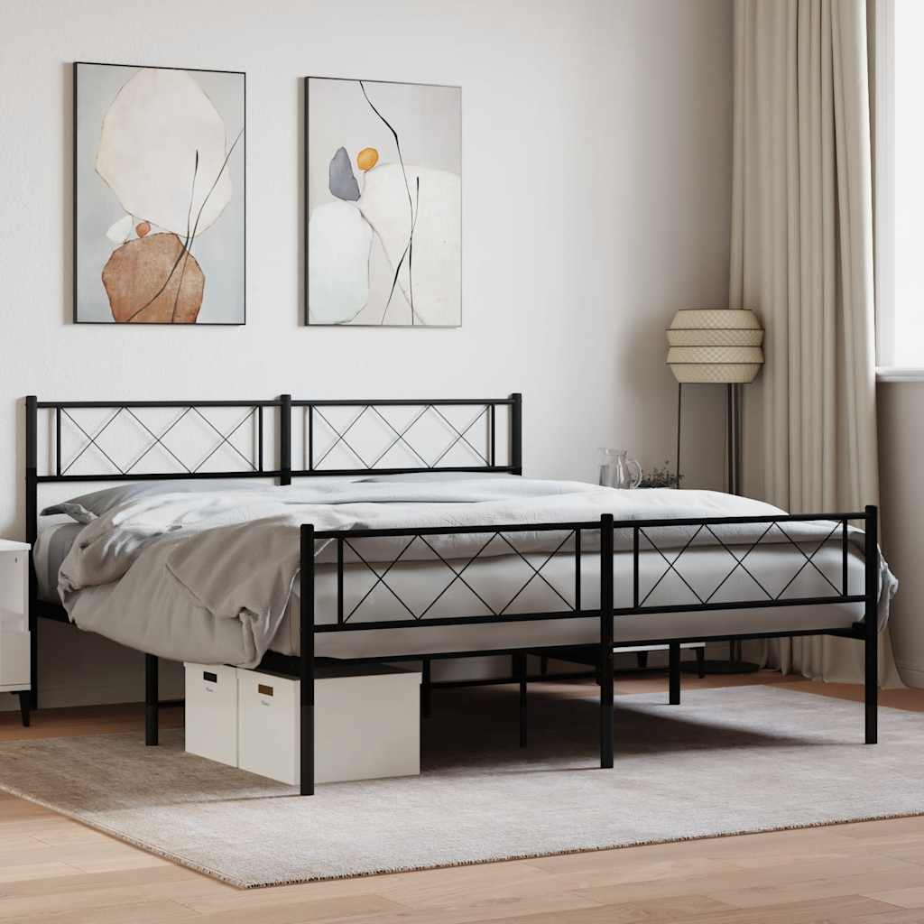 sengeramme med sengegavl og fodgærde 120x190 cm metal sort