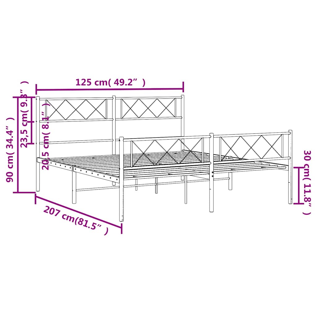 sengeramme med sengegavl og fodgærde 120x200 cm metal sort