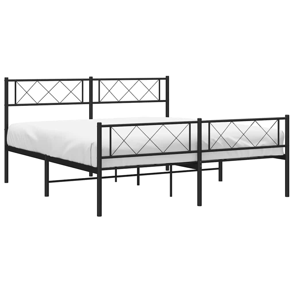 sengeramme med sengegavl og fodgærde 135x190 cm metal sort