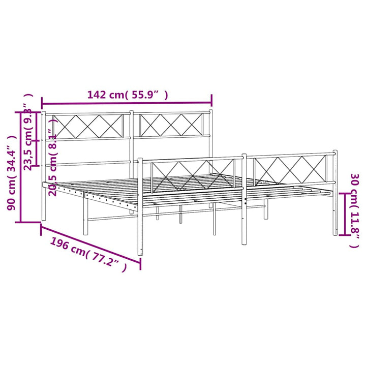 sengeramme med sengegavl og fodgærde 135x190 cm metal sort