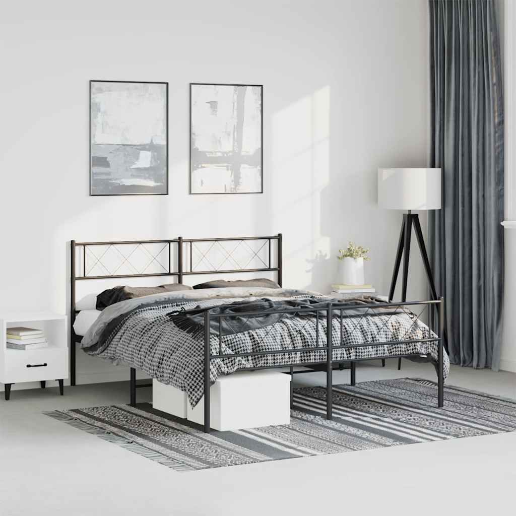 sengeramme med sengegavl og fodgærde 135x190 cm metal sort