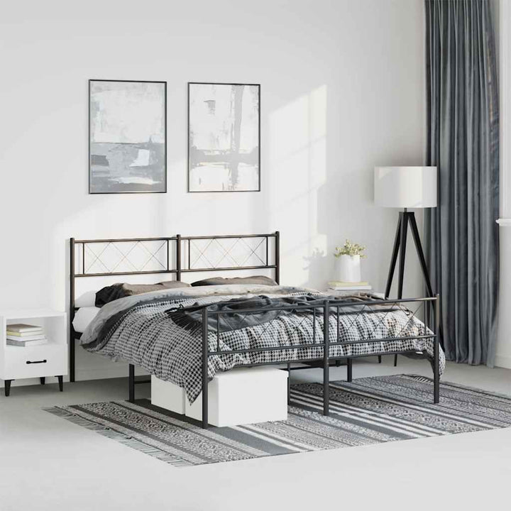 sengeramme med sengegavl og fodgærde 135x190 cm metal sort