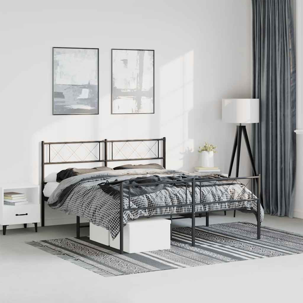 sengeramme med sengegavl og fodgærde 135x190 cm metal sort