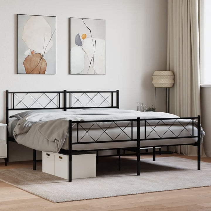 sengeramme med sengegavl og fodgærde 140x190 cm metal sort