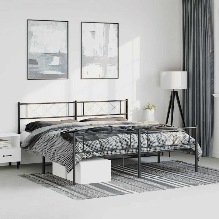 sengeramme med sengegavl og fodgærde 193x203 cm metal sort