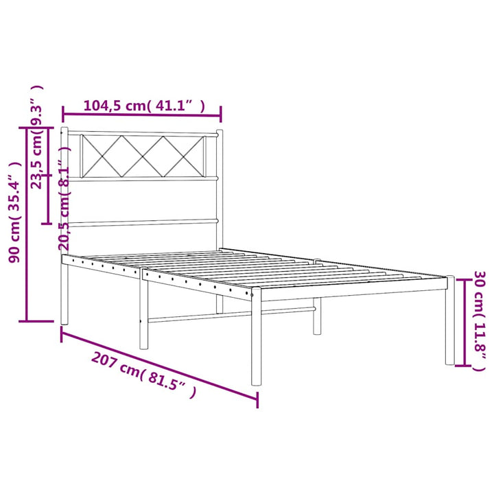 sengeramme med sengegavl 100x200 cm metal hvid