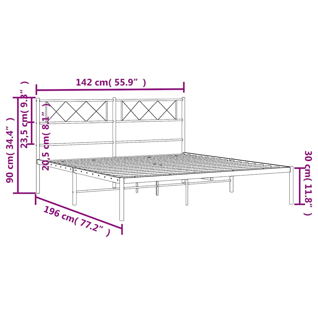 sengeramme med sengegavl 135x190 cm metal hvid