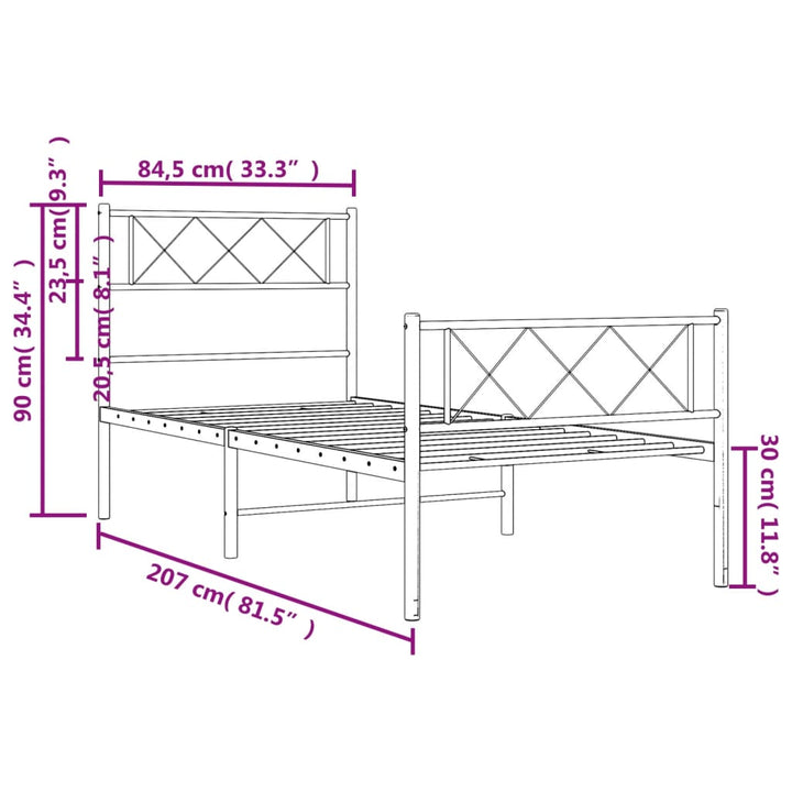 sengeramme med sengegavl og fodgærde 80x200 cm metal hvid