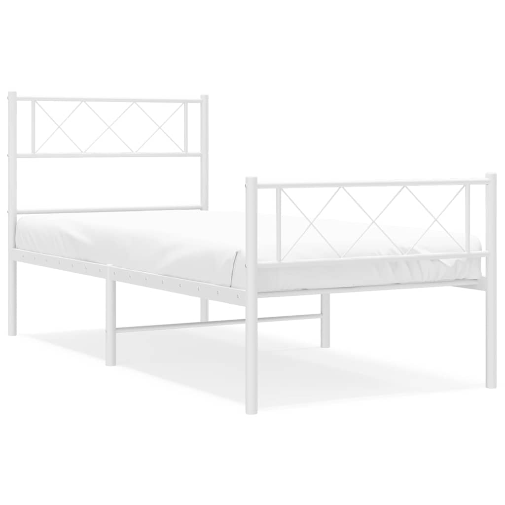 sengeramme med sengegavl og fodgærde 100x190 cm metal hvid