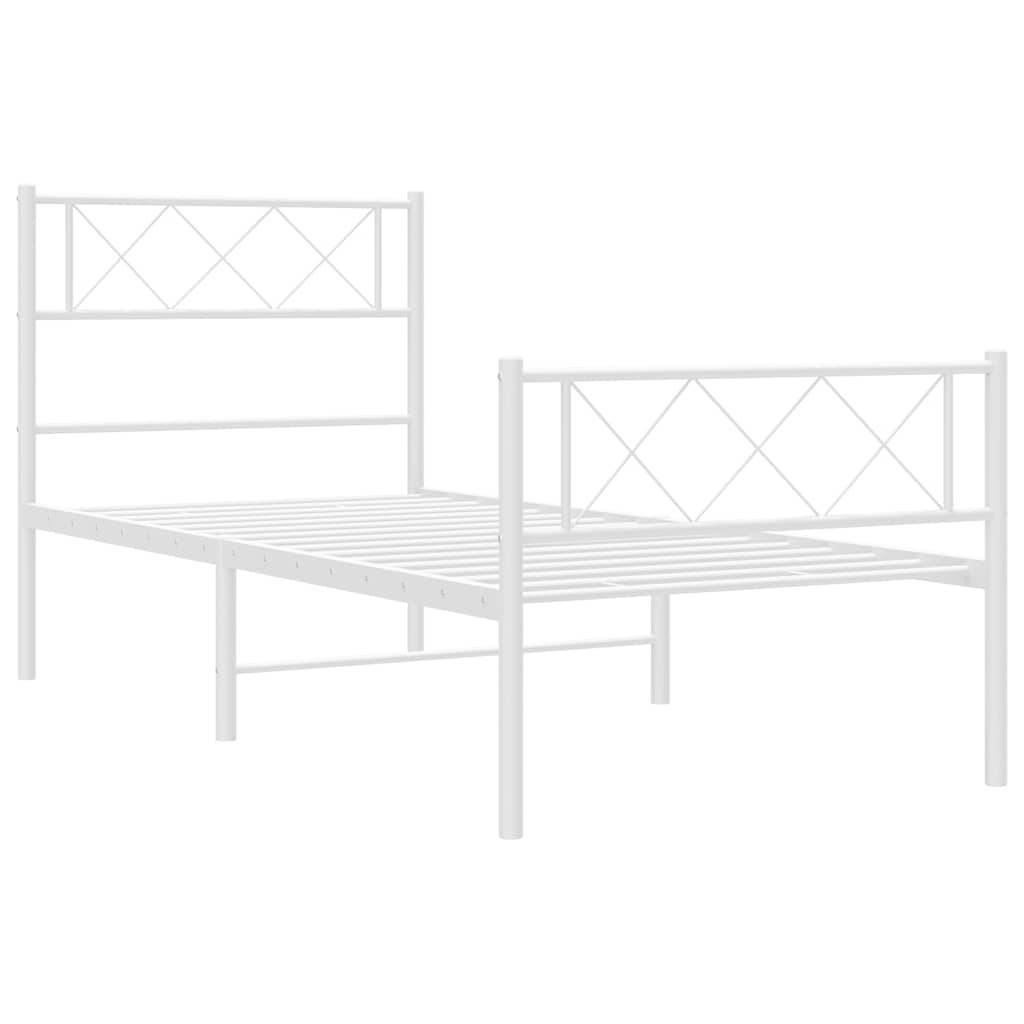 sengeramme med sengegavl og fodgærde 100x190 cm metal hvid