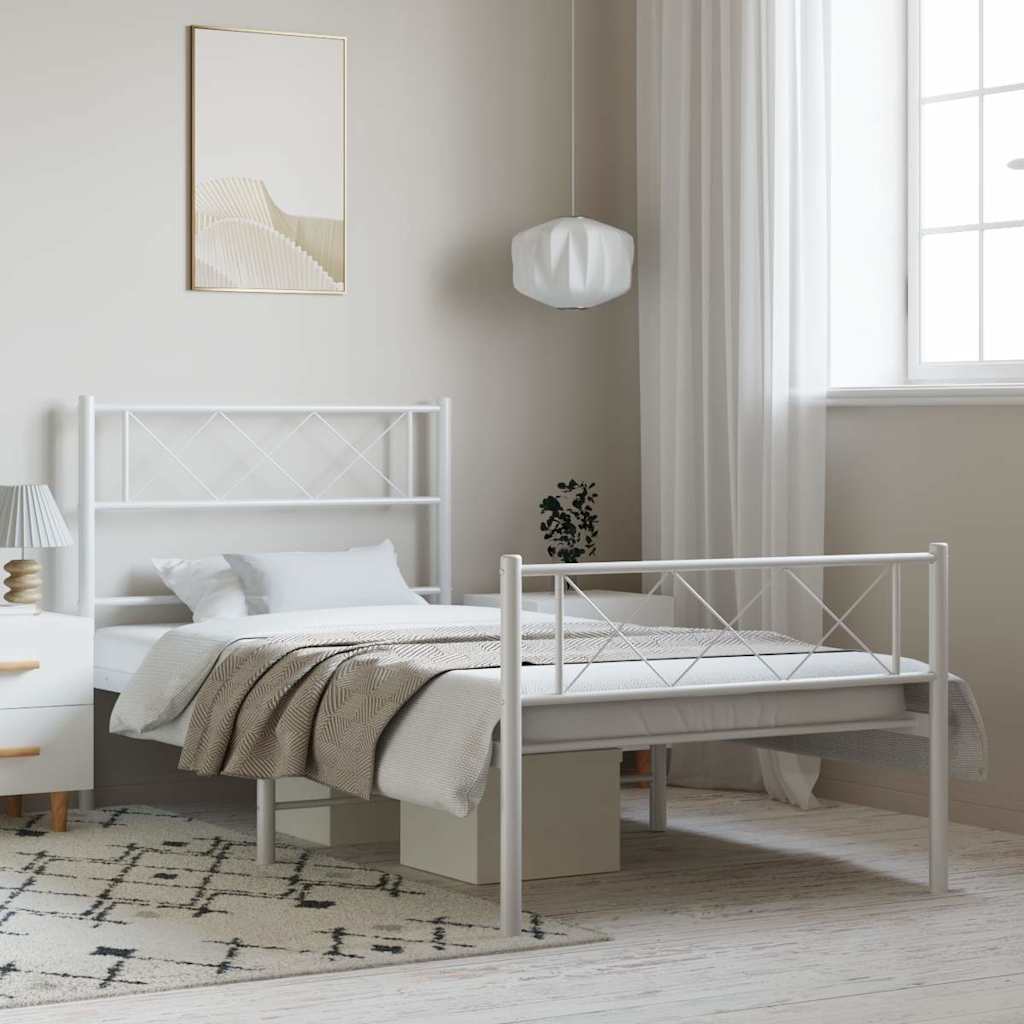 sengeramme med sengegavl og fodgærde 100x190 cm metal hvid
