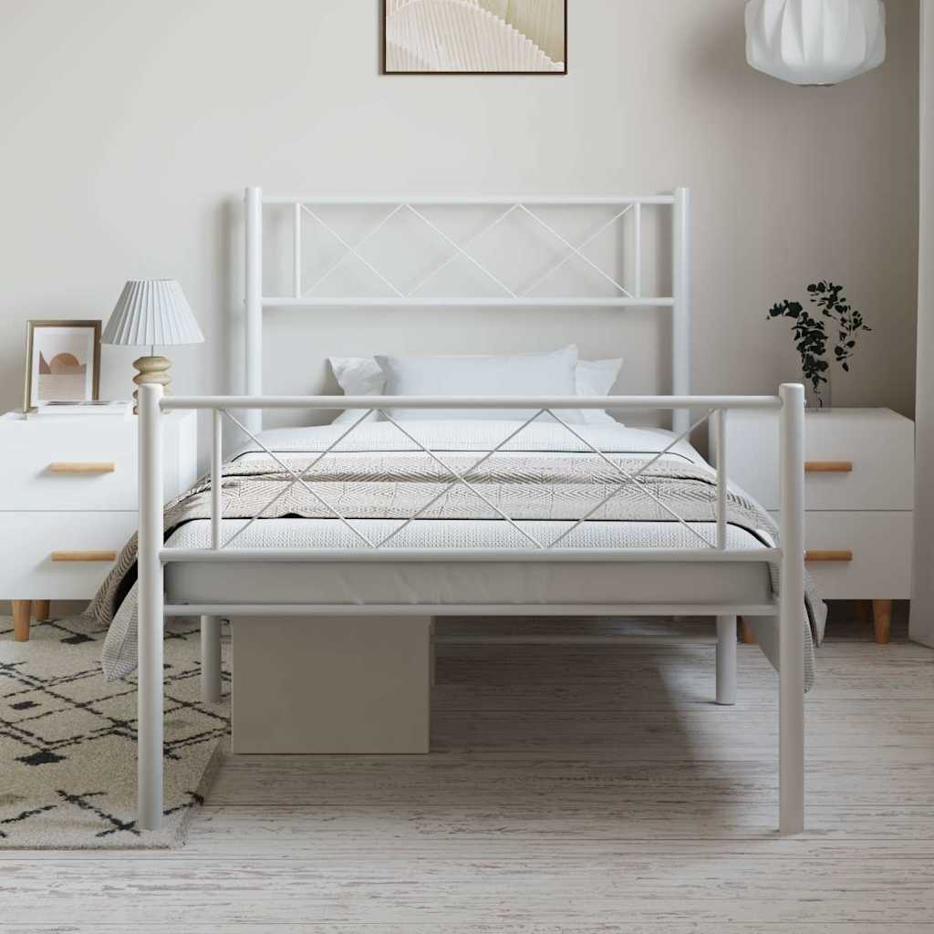 sengeramme med sengegavl og fodgærde 100x200 cm metal hvid