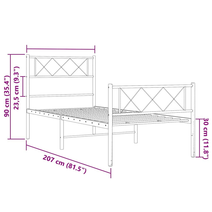 sengeramme med sengegavl og fodgærde 100x200 cm metal hvid