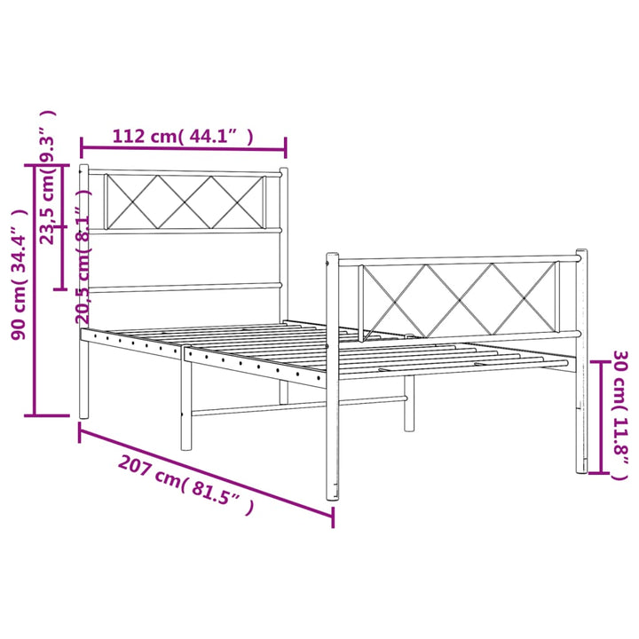 sengeramme med sengegavl og fodgærde 107x203 cm metal hvid