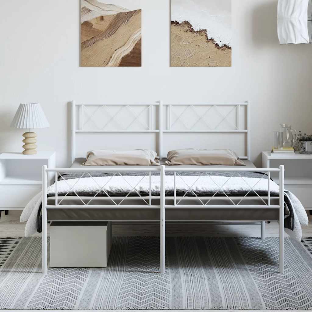 sengeramme med sengegavl og fodgærde 135x190 cm metal hvid