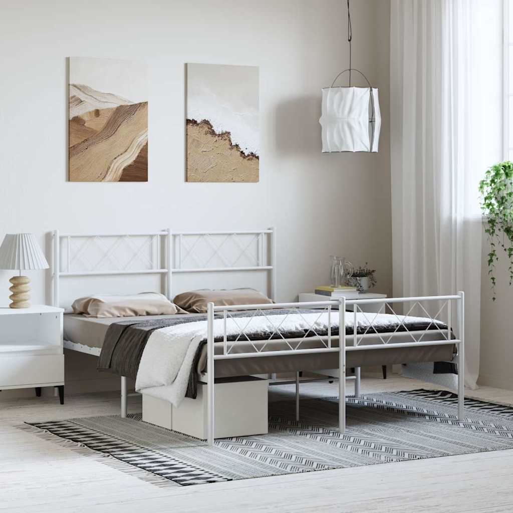 sengeramme med sengegavl og fodgærde 135x190 cm metal hvid