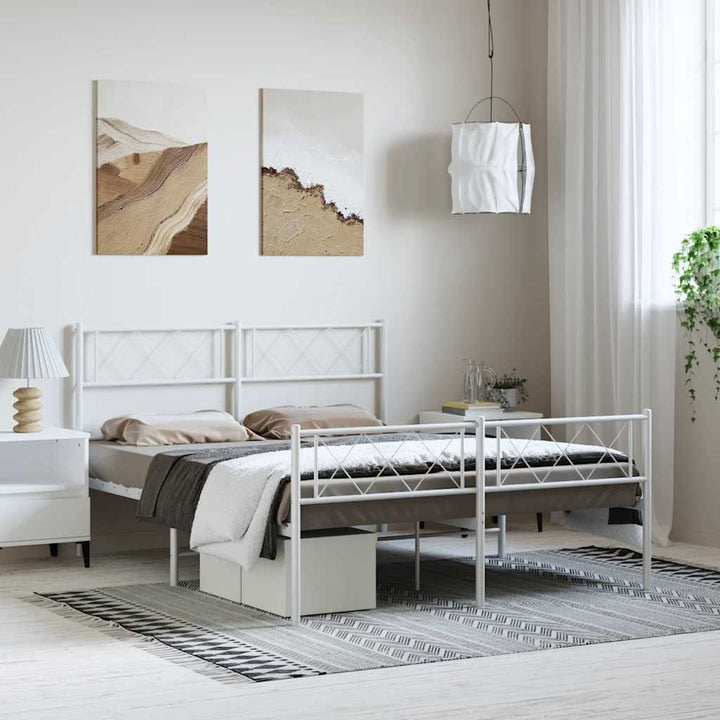 sengeramme med sengegavl og fodgærde 150x200 cm metal hvid