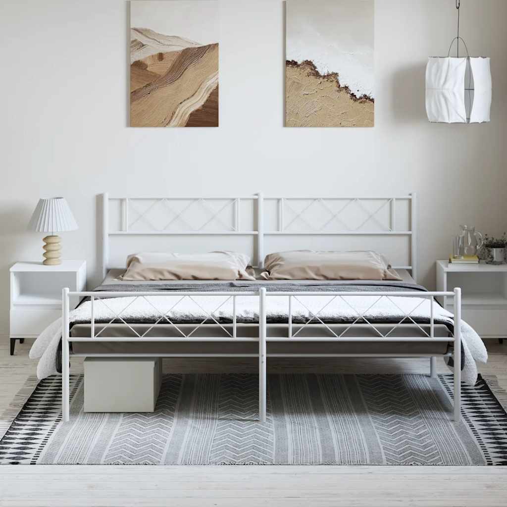 sengeramme med sengegavl og fodgærde 193x203 cm metal hvid