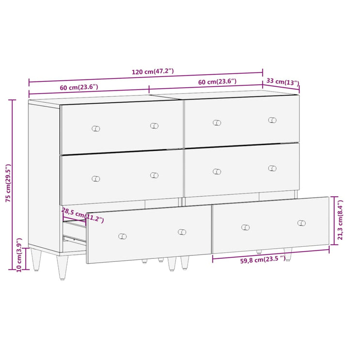 kommoder 2 stk. 60x33x75 cm massivt mangotræ