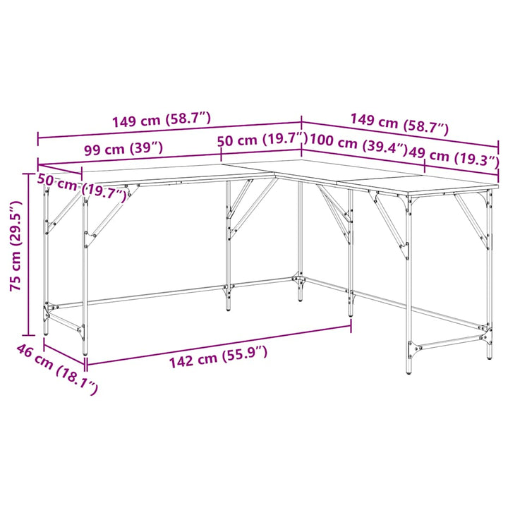 skrivebord 149x149x75 cm konstrueret træ sonoma-eg