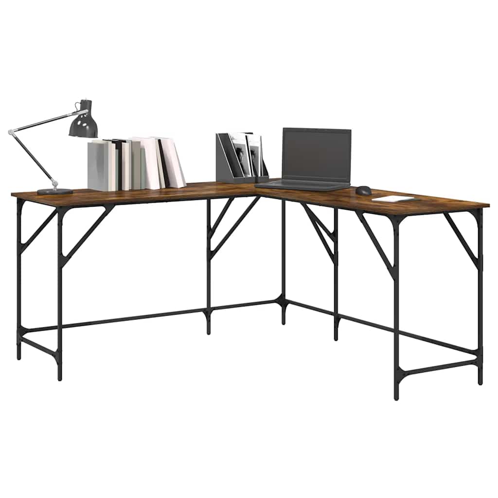 skrivebord 149x149x75 cm konstrueret træ røget egetræsfarve