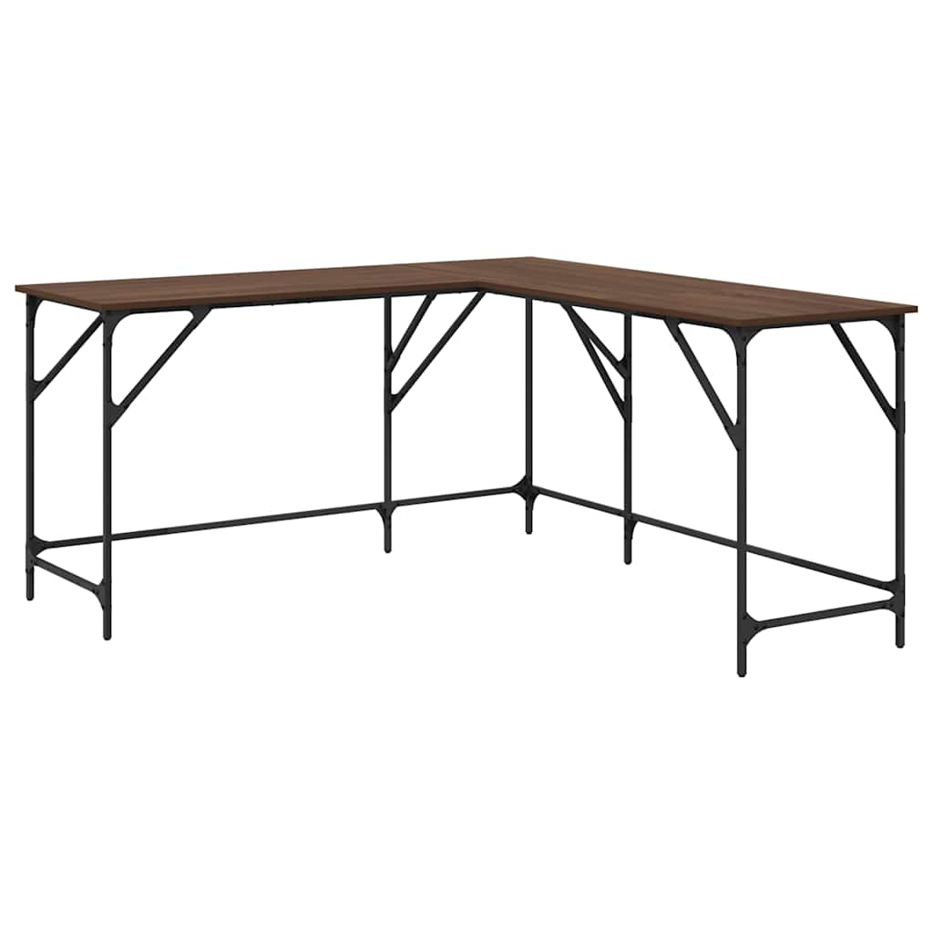 skrivebord 149x149x75 cm konstrueret træ brun egetræsfarve