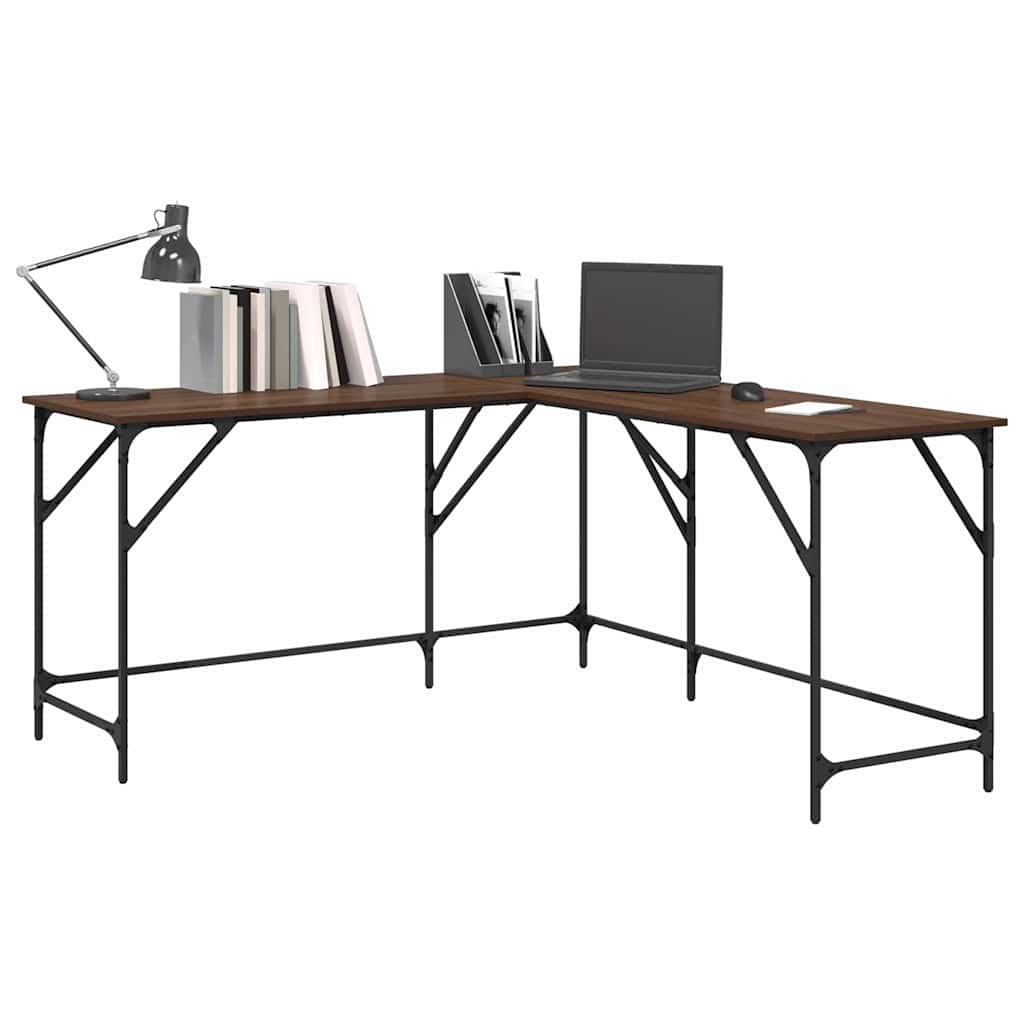 skrivebord 149x149x75 cm konstrueret træ brun egetræsfarve