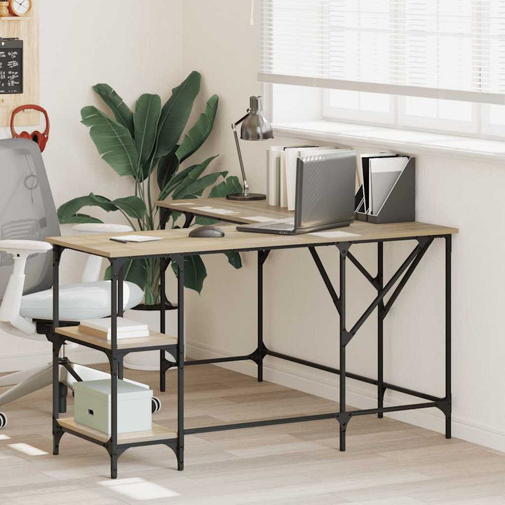 skrivebord 139x139x75 cm konstrueret træ sonoma-eg
