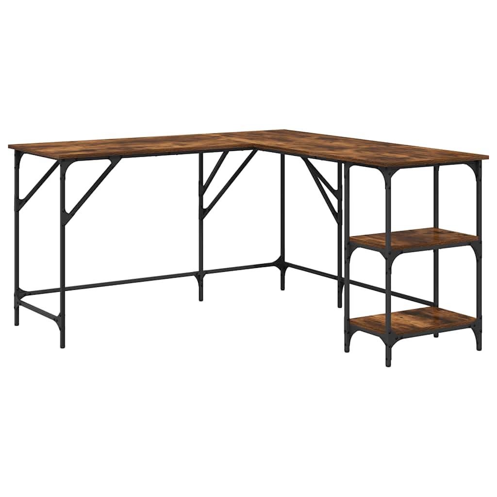 skrivebord 139x139x75 cm konstrueret træ røget egetræsfarve
