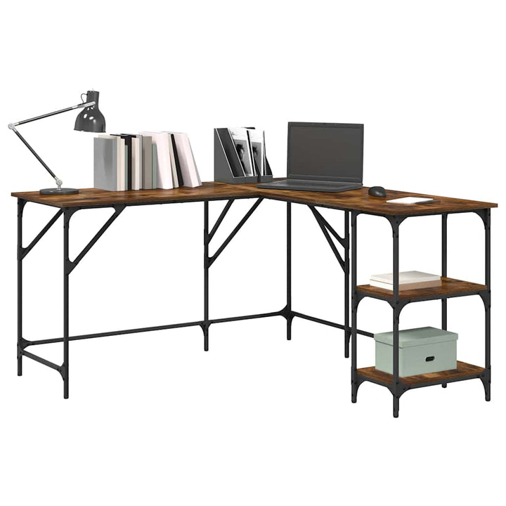 skrivebord 139x139x75 cm konstrueret træ røget egetræsfarve