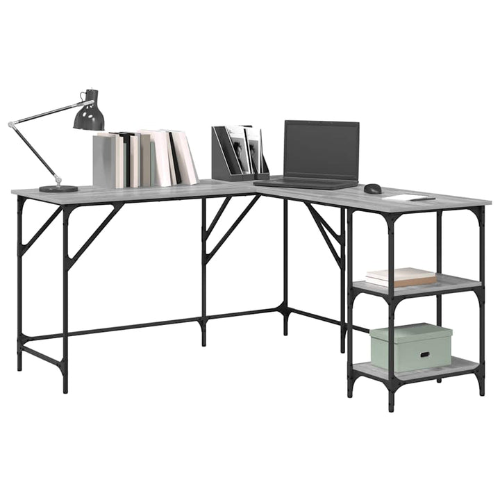 skrivebord 139x139x75 cm konstrueret træ grå sonoma-eg