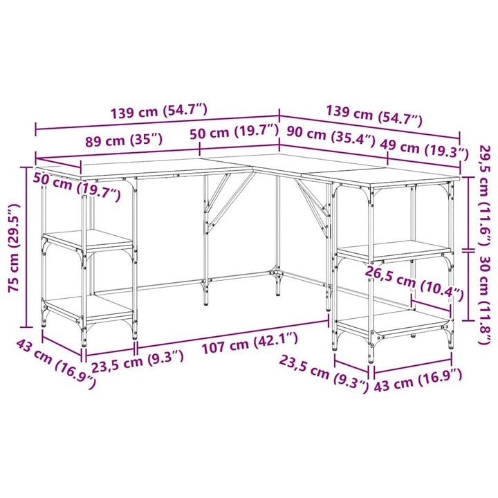 skrivebord 139x139x75 cm konstrueret træ sort