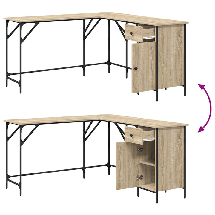 skrivebord 141x141x75 cm konstrueret træ sonoma-eg